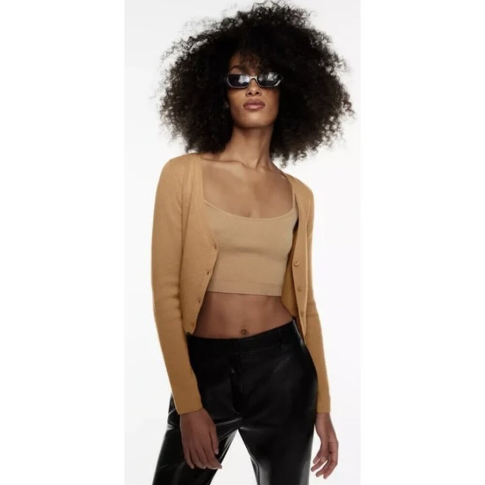 ARITZIA BABATON Georgia Cropped Wool Blend Cardigan in Camel Tan - Size XS - Picture 1 of 15